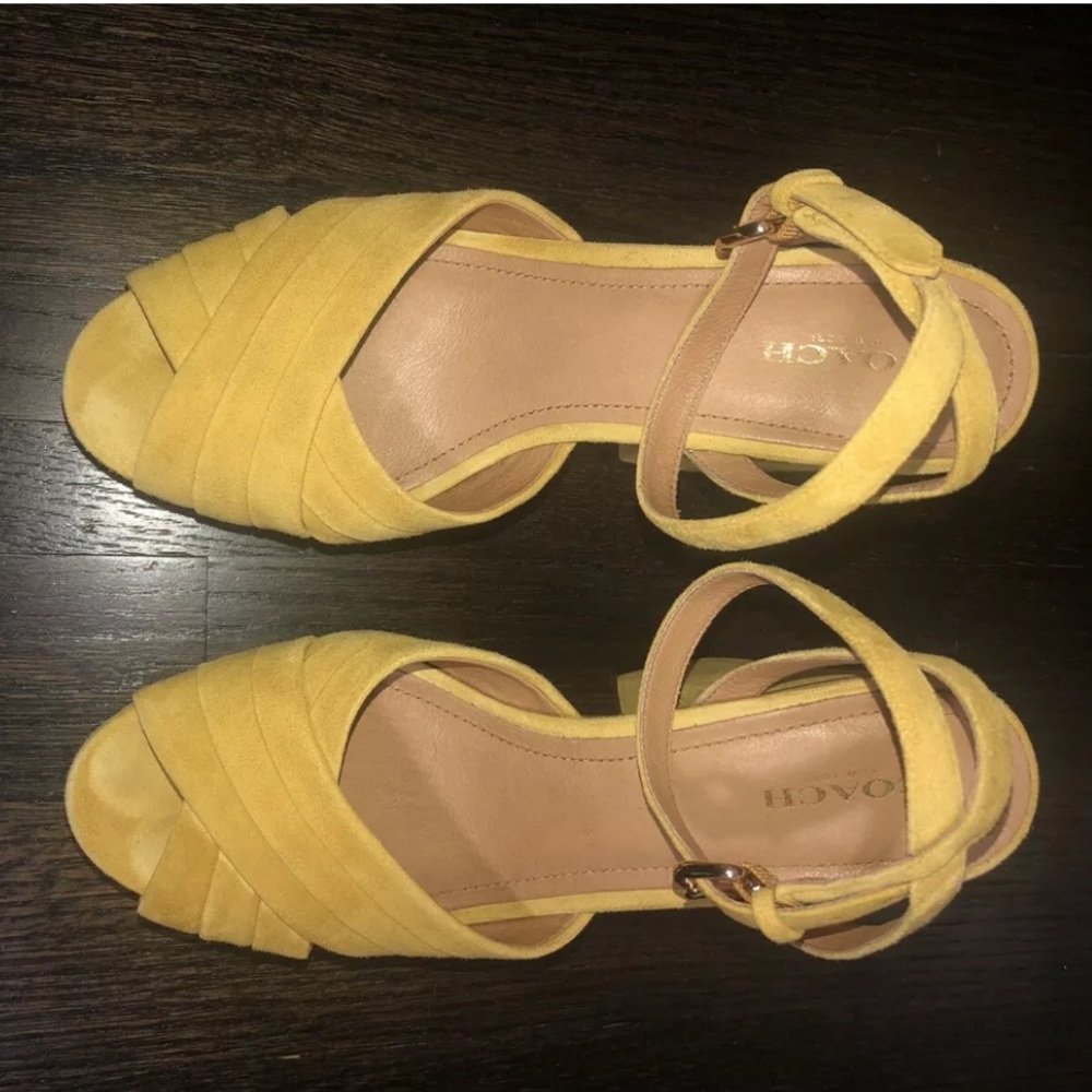 Coach yellow suede platform sandals 8